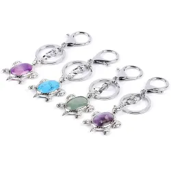 Keychain with turtle - natural crystal stoneKeyrings