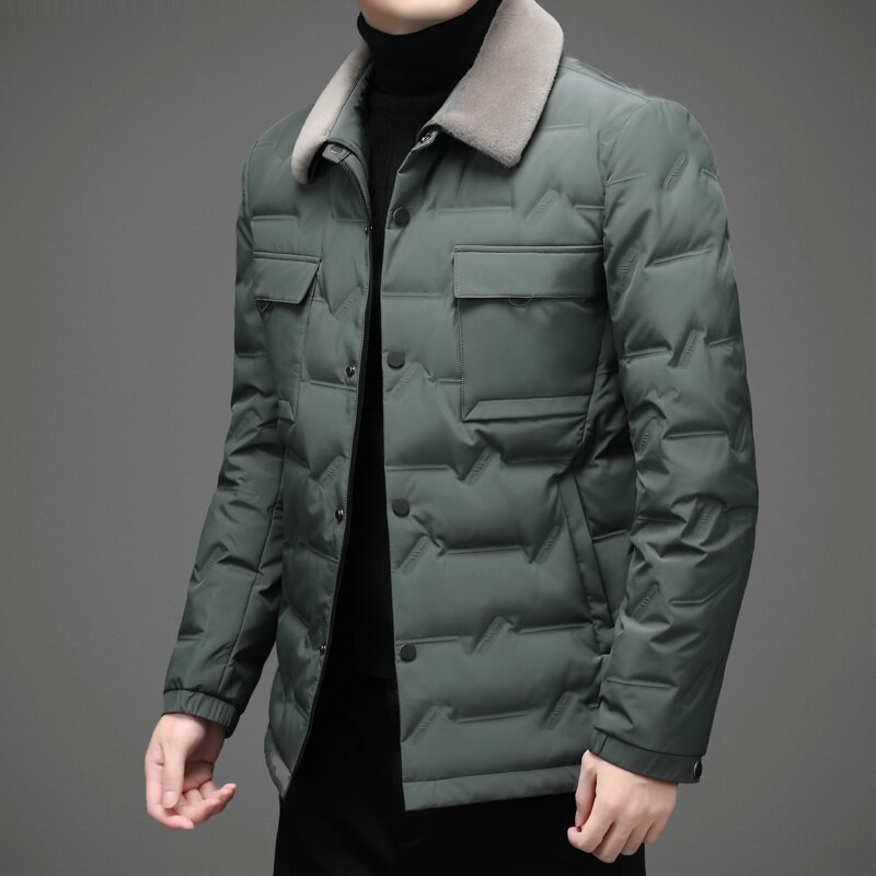 Fashionable warm short jacket - down windbreaker - with detachable fur collarJackets