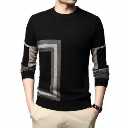 Fashionable warm men's sweater - knitted wool - geometric printHoodies & Sweatshirt