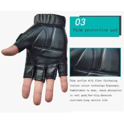 Black leather gloves - fitness / gym /cycling - half fingerGloves