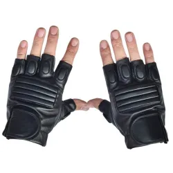 Black leather gloves - fitness / gym /cycling - half fingerGloves