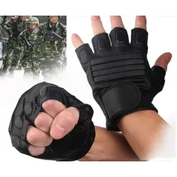 Black leather gloves - fitness / gym /cycling - half fingerGloves