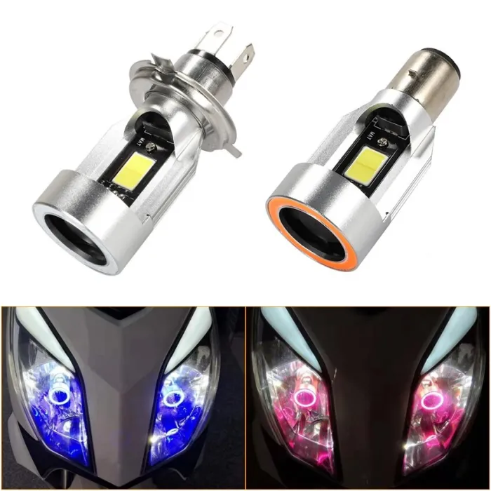 Motorcycle light bulb - Angel Eye LED - red / blue - H4 / BA20DH4