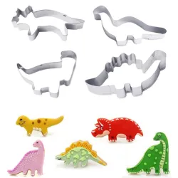 Cookie cutter mold - dinosaurs shaped - stainless steel - 4 piecesBakeware