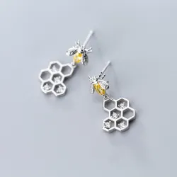 Fashionable earrings - bee / honeycomb - 925 sterling silverEarrings