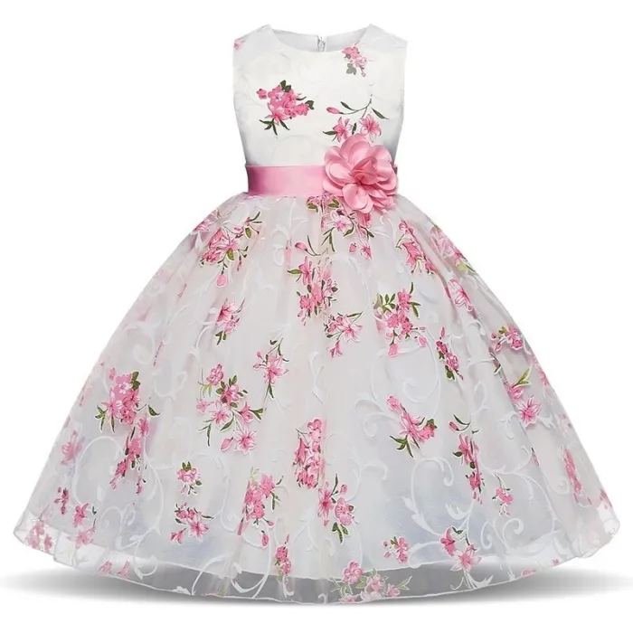 Luxury girls dress - floral design & bowKids