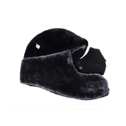 Warm winter leather hat - with neck / face cover / ear flaps - Russian / Soviet badgeHats & Caps
