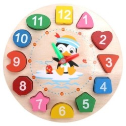 Educational toy - wooden digital clock - with geometric blocksWooden