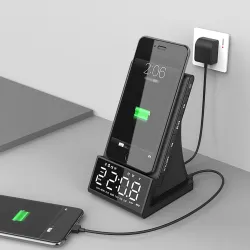 Wireless fast charger - phone holder - Bluetooth speaker - FM radio - alarm clock - LED - USBHolders