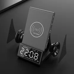 Wireless fast charger - phone holder - Bluetooth speaker - FM radio - alarm clock - LED - USBHolders