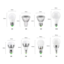E14 - E27 - GU10 / 5W - 7W - AC110V - 220V - dimmable LED RGB bulb with IR 16 colors remote controllerE14