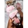 Luxurious fur slippers - with rhinestones - platform on the wedge - profiled insoleShoes