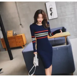 Elegant striped pencil dress - with long sleeveDresses