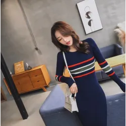 Elegant striped pencil dress - with long sleeveDresses