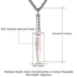 Knife shaped pendant with necklace - Hip Hop style - stainless steelNecklaces