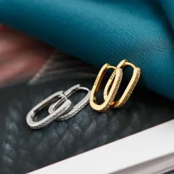 Fashionable geometric earrings - with zircon - 925 sterling silverEarrings