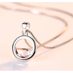 Round pendant with crystal - elegant necklace - 925 sterling silverNecklaces