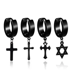 Small round earring - with cross / star - unisex - stainless steel - 1 pieceEarrings