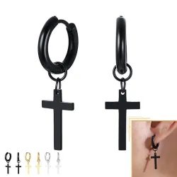 Small hoop earrings - with cross - unisex - stainless steelEarrings