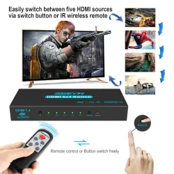 HDMI switch - 5 in / 1 out - with IR remote control - 1.4 HDCPHDMI switchers