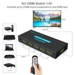 HDMI switch - 5 in / 1 out - with IR remote control - 1.4 HDCPHDMI switchers