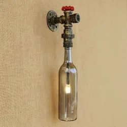 American loft - wall light - LED Edison lamp - vintage glass bottle / water pipeWall lights