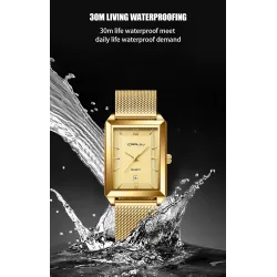 CRRJU - luxury square golden watch - Quartz - stainless steel mesh bracelet - waterproofWatches