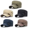 Retro flat hat with visor - washed cotton / leather-trimmedHats & Caps