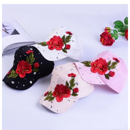 Fashionable baseball cap - with embroidered roses / crystals / studsHats & Caps