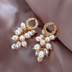 Elegant gold earrings - with multi layers pearlsEarrings