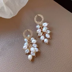 Elegant gold earrings - with multi layers pearlsEarrings