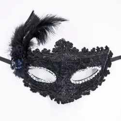 Sexy Venetian lace eye mask - with feathers / crystalMasks
