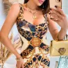 Sexy fashionable midi dress - sleeveless - yellow leopard print - slimDresses