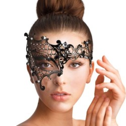 Black Venetian one eye mask - metal lace - crystals - masquerade / carnivalsMasks