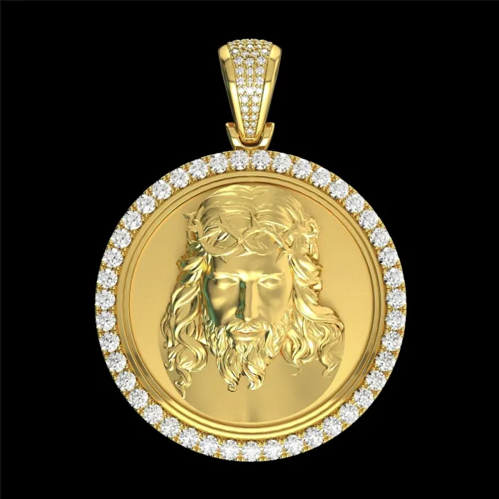 Round pendant with crystals - Jesus - goldNecklaces