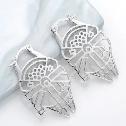 Trendy silver round earrings - hollow out - millennium starEarrings
