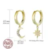 Fashionable round gold earrings - moon / star - 925 sterling silverEarrings