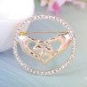 Elegant round brooch - with crystals - heart shaped joined handsBrooches