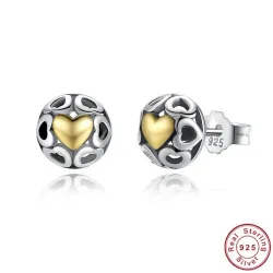 Exclusive stud earrings - hollow out hearts - yellow zircon heart - 925 sterling silverEarrings