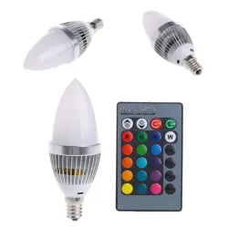 E12 E14 3W RGB LED 15 - candle light bulb with remote control - color changingE14