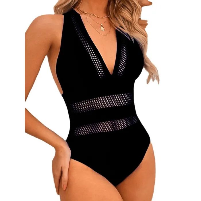 Sexy one piece swimsuit - with push up - net decorationBeachwear