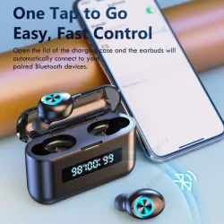 Wireless sports headphones - earbuds - waterproof - Bluetooth- with microphone / 2200Mah charging boxEar- & Headphones