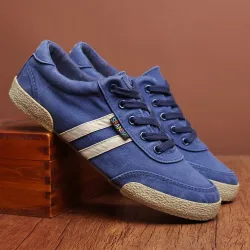 Classic men's shoes - flat canvas sneakers - round toe - lace upShoes