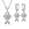 Stylish jewellery set - necklace - earrings - red eyed fish - 925 sterling silver - cubic zirconiaJewellery Sets