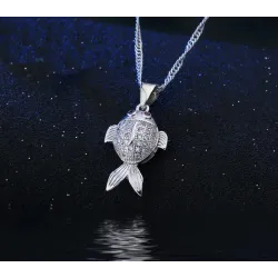 Stylish jewellery set - necklace - earrings - red eyed fish - 925 sterling silver - cubic zirconiaJewellery Sets