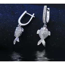 Stylish jewellery set - necklace - earrings - red eyed fish - 925 sterling silver - cubic zirconiaJewellery Sets
