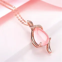 Elegant rose gold necklace - water drop shaped pendant - pink opal - crystalsNecklaces