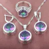 Fashionable silver jewellery set - with round zirconia - necklace - earrings - ringJewellery Sets