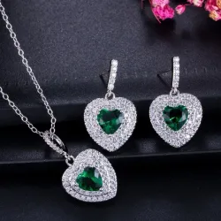 Luxurious silver jewellery set - heart shaped pendants - crystal - cubic zirconia - necklace - earringsJewellery Sets