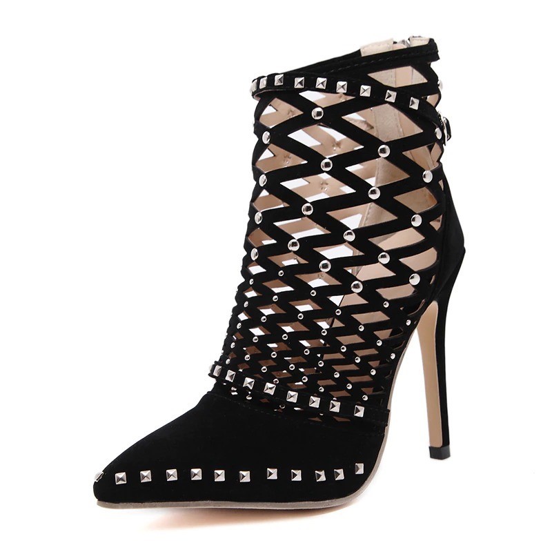 Sexy ankle boots - high heel sandals - gladiator style - rivets - cut out cage design